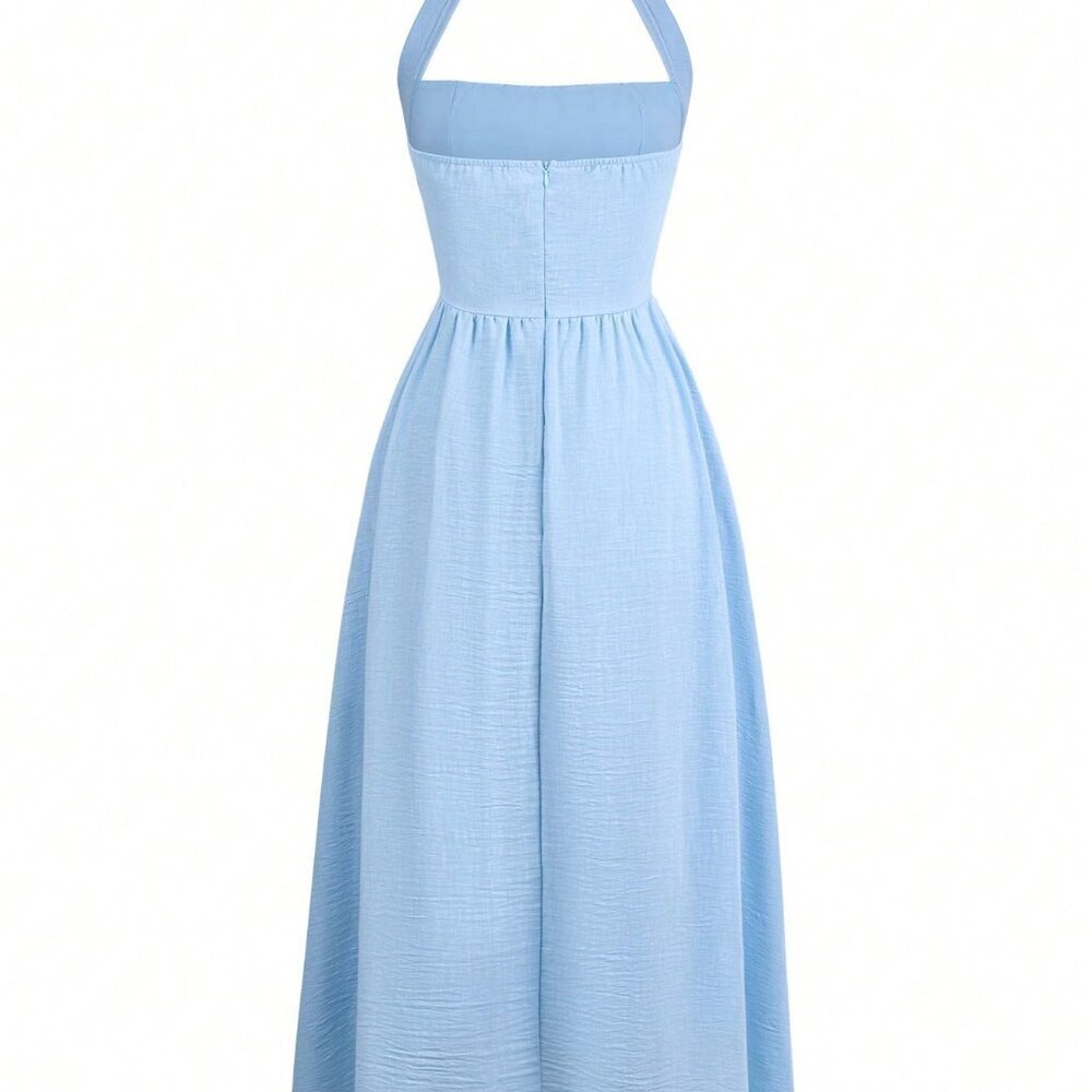 Blue Elegant Women's Hanging halter Neck Long Dress - Picture 6 of 11